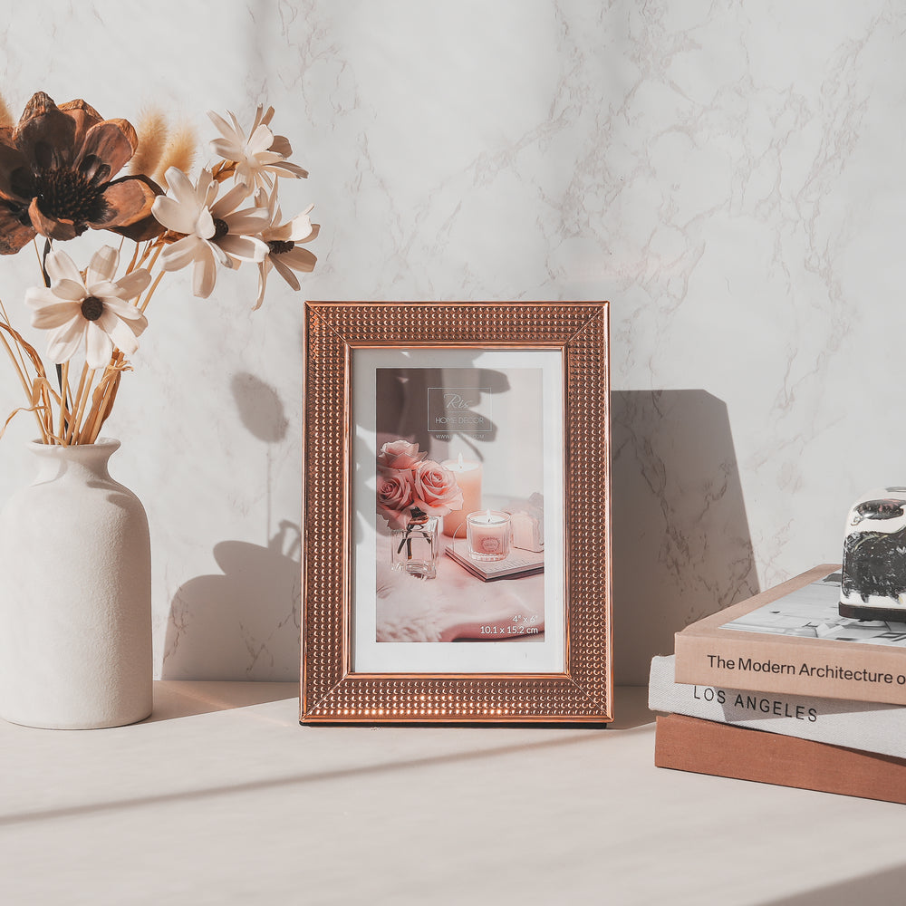 RIS 4R Classic Rose Gold Picture Frame (4" x 6") | Desktop Design | Metal Frame
