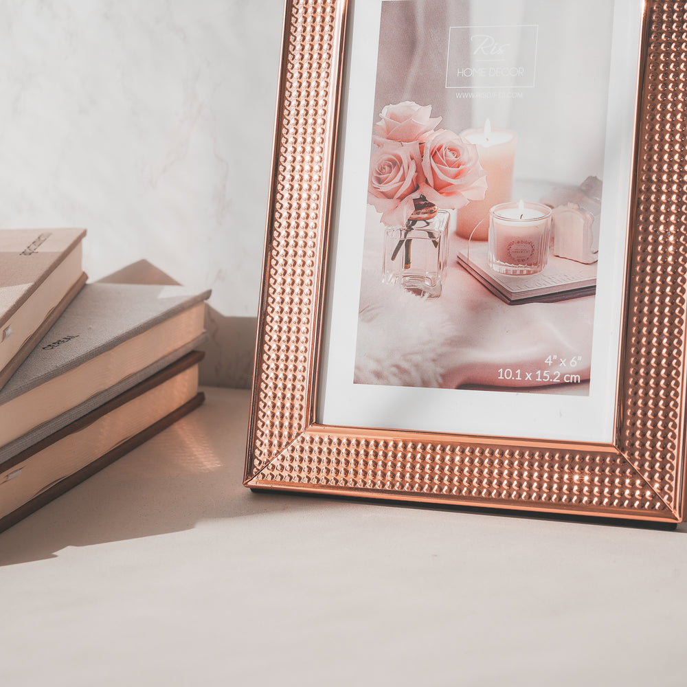 RIS 4R Classic Rose Gold Picture Frame (4" x 6") | Desktop Design | Metal Frame