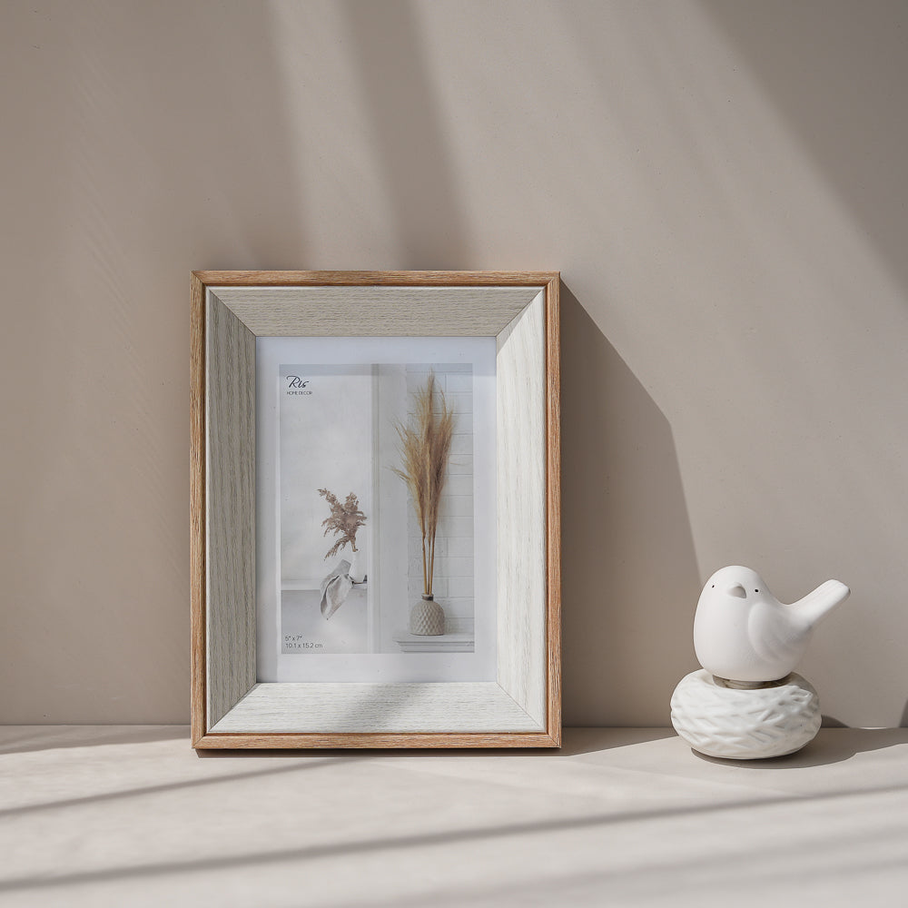 RIS 5R Nordic Style Two Tone MDF Wooden Picture Frame - Natural Wood & White Texture Wood (5"x 7")