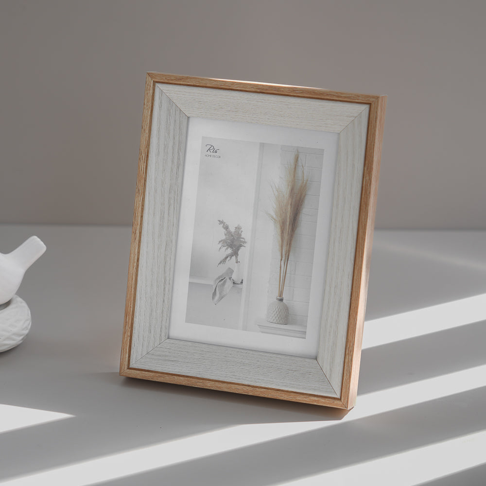 RIS 5R Nordic Style Two Tone MDF Wooden Picture Frame - Natural Wood & White Texture Wood (5"x 7")