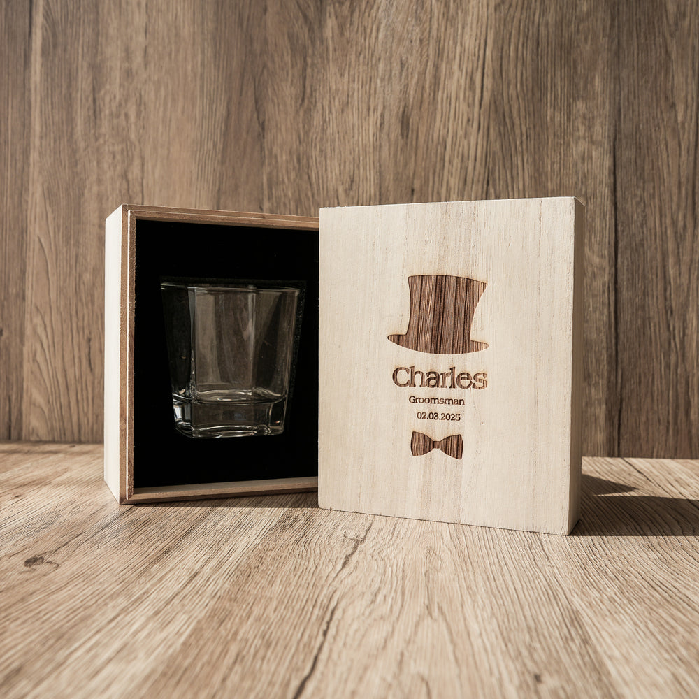 Personalized Whisky Rock Glass with Engraved Wooden Box