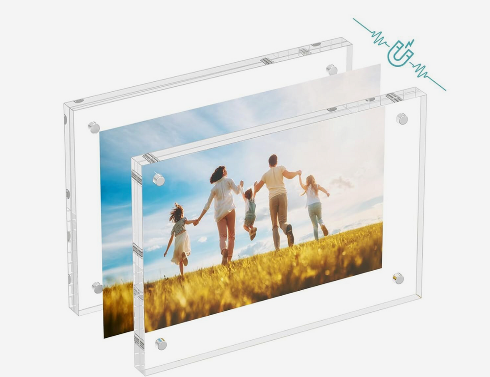 RIS 4R Acrylic Magnetic Photo Frame | Freestanding Double Sided | Frameless Magnetic Desktop Display